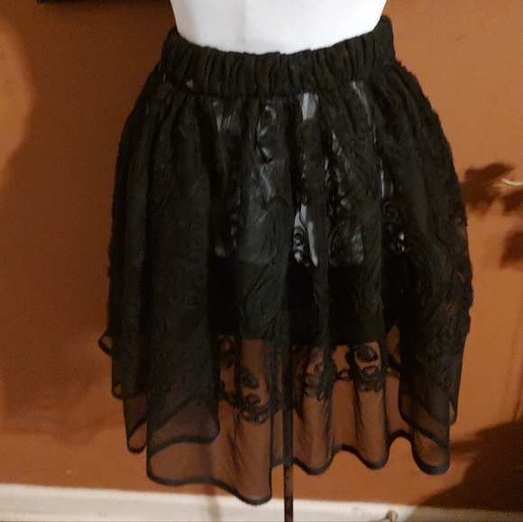 🕷️🖤🕷️ Beautiful Handmade Black Beaded Floral Ribbon Sheer Organza Skirt - M - Picture 2 of 16